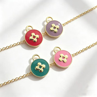 Pendentif Homan HMC1010 en alliage de zinc plaqué or avec breloques florales mignonnes, serti de pierres, bijou fantaisie coloré pour femme, design rond, cadeau