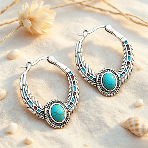 Vintage Turquoise Beaded Eagle Feather Drop <b>Earrings</b>, Bohemian Party <b>Wedding</b> Ear Jewelry For Women - Product Image 1