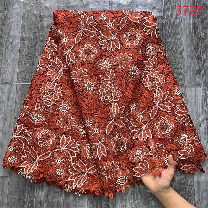 3727 High Quality Guipure Cord Lace Fabric With Stones High Quality Nigerian Soluble Lace Fabric African Lace Material