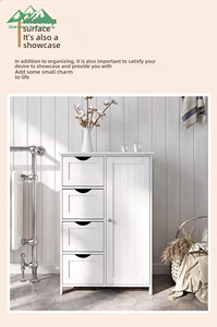 Wayon Modern <strong>White</strong> Wooden Living Room Storage Cabinet with 4 <strong>Drawers</strong> and 1 Door Functional Home Furniture - Product Image 5