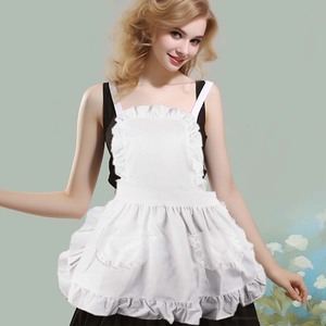 Maid <strong>Apron</strong> Home Full Body Princess <strong>Apron</strong> European Style Pure <strong>White</strong> Full Body Lotus Lace Double Pockets - Product Image 2