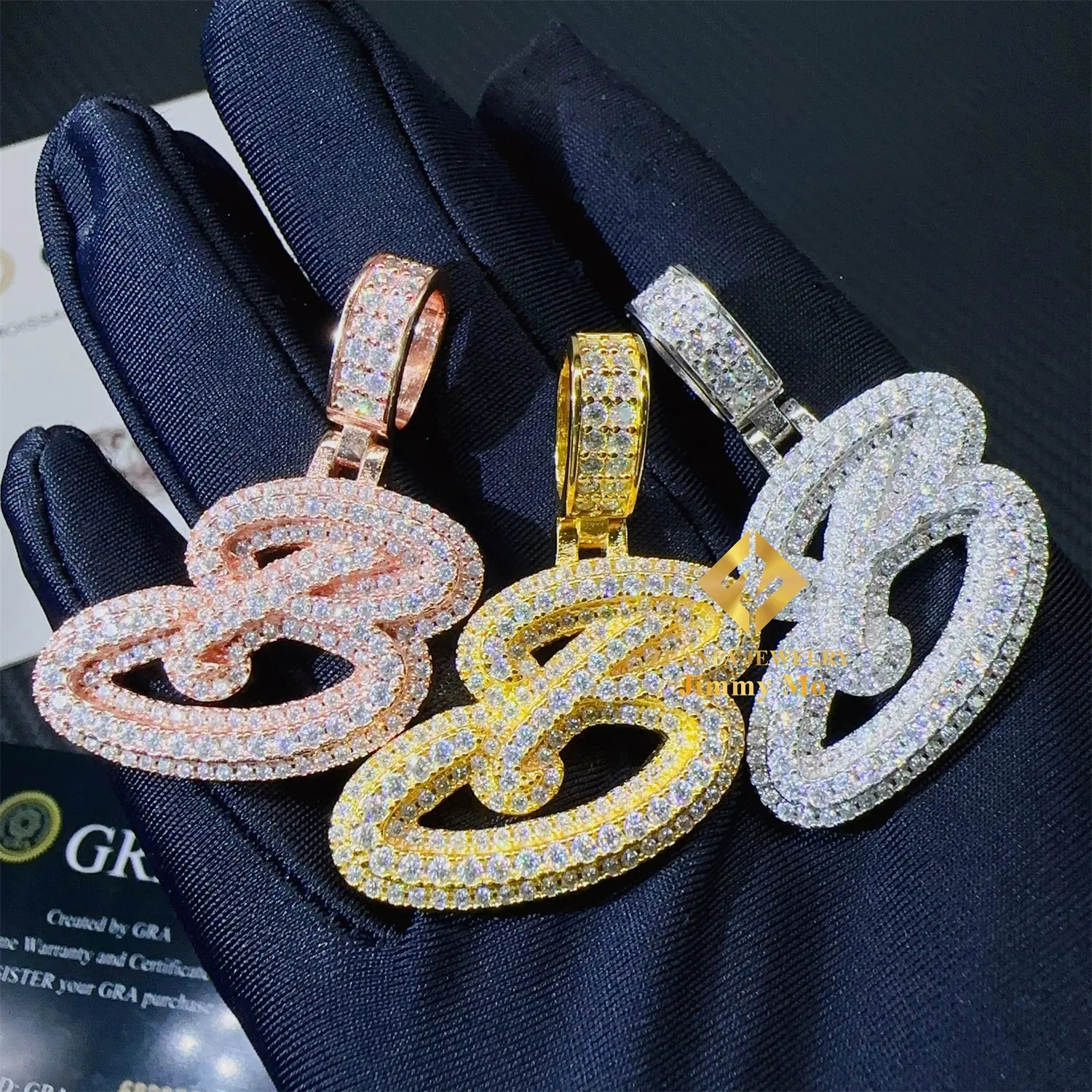 Iced Out Glanzende Sieraden Hiphop Hanger 925 Zilver Wit Goud Rose Vvs1 Moissanite Diamant Initital B Letter Hanger