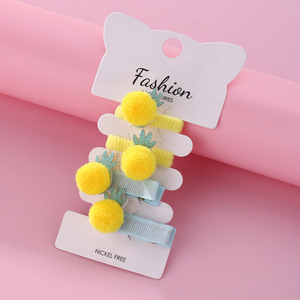 Pinzas para el pelo de tela de Metal de dibujos animados, conjunto de lazos de cinta, pompón de piña dulce, flequillo de pico de pato, decoraciones para niños - Product Image 1