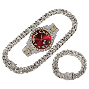 Relógio de Quartzo Unissex Barato com Strass Totalmente Cravejado, Pulseira de Corrente com Pingente de Colar Cubano Miami de 13mm, Mostrador de 40mm em Liga - Product Image 5