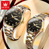 OLEVS – ensemble de montres pour couple, bracelet en acier inoxydable bicolore, cadran noir, marqueurs en diamant, montre-bracelet à Quartz étanche pour hommes et femmes