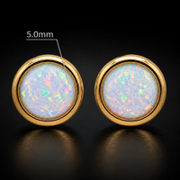 Boucles d'oreilles clous en argent sterling 925 avec opale de feu ronde, opale de laboratoire, hypoallergéniques, cadeau pour elle, vente en gros, Saint-Valentin