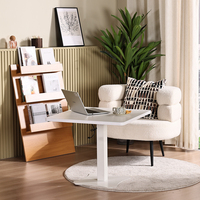 Table d'appoint moderne électrique réglable avec plateau en bois et structure en acier pour salon, utilisation avec ordinateur portable, position assise/debout, plateau pour câbles à une seule jambe