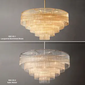 Modern Crystal Glass Rod Pendants Multi-Layer Chandelier Lighting Fixture For Living Dining Room Kitchen Island Foyer Lobby