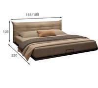 Lit flottant Caterpillar moderne et simple pour chambre principale, avec éclairage à induction, en bois massif italien, double, en cuir, confortable