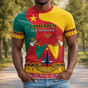 T-shirt personnalisé avec le blason <span class=keywords><strong>du</strong></span> Cameroun pour la fête de l'unité camerounaise, design de drapeau <span class=keywords><strong>du</strong></span> Cameroun pour la fête de l'indépendance, t-shirts en sublimation - Product Image 1