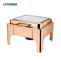 Plat de service carré en acier inoxydable Liyunda 6L pour buffet, avec support de présentation hydraulique blanc et or rose pour hôtels et restaurants