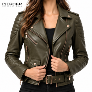Chaqueta de Cuero Genuino para Mujer al por Mayor para Marcas de Moda Estadounidenses, Proveedor al por Mayor de Chaquetas de Cuero para Mujer OEM - Product Image 1