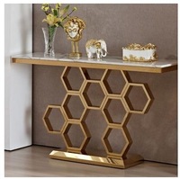 Luxe Métal Art Designer Hôtel Hall En Acier Inoxydable Salon Coin Entrée Table Console En Bois avec Miroir