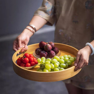 Japanese-style round <b>tray</b>, creative serving <b>tray</b>, afternoon <b>tea</b> snack plate, Zen-inspired <b>tea</b> room <b>tray</b>, bamboo plate with - Product Image 1
