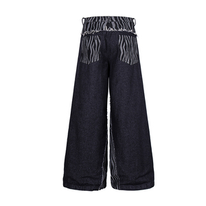 New Product American-style High Street Culture Streetwear Washed Zebra-striped Patchwork Jeans Loose and Wide-leg <strong>Trousers</strong> - Product Image 2