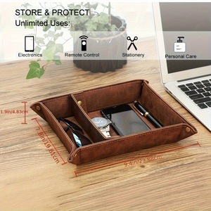 Plateaux de rangement en cuir amovibles en gros, plateau EDC en cuir pour table de chevet, plateau de valet pour homme, organisateur de bureau en gros - Product Image 2