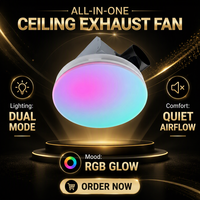 Ventilateur d'extraction électrique multifonctionnel en plastique pour salle de bain, à fixation au plafond, avec lumière RGB, capteur d'humidité, 2 vitesses, silencieux 46 dB
