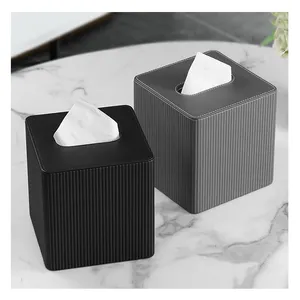 Romeinse Kolom Textuur Leather Tissue Box Cover Vierkante Badkamer Slaapkamer Kantoor Woonaccessoires Pu Leer Tissue Box Houder