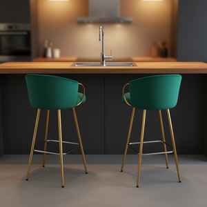 Tabourets de bar 30 pouces en velours vert avec pieds dorés, mobilier de bar moderne - Product Image 2