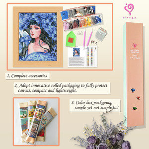 Peinture Diamant 2026 Portrait Femme Fleurs Bleues Kit DIY Perles Rondes Style Moderne Cadre Rectangulaire Décoration en Strass Cristal - Product Image 3