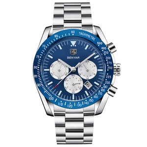 Benyar Men's <b>Chronograph</b> Sports Watch Stainless Steel Strap Calendar 30M Waterproof Multifunctional Alloy Case Folding Clasp - Product Image 5