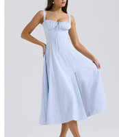 Robe d'été pour femmes, robe midi à bretelles spaghetti, imprimé floral de plage, bustier, col en V, fente croisée