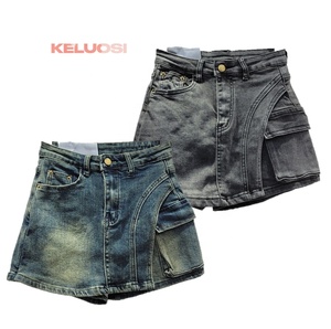 New Design Vintage Blue <strong>Black</strong> Washed Denim <strong>Skorts</strong> Women High Waist Sexy Jean Shorts Ladies Designer Asymmetrical Mini Skirts - Product Image 1