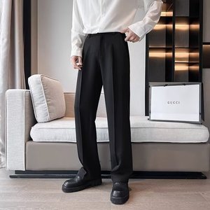 <span class=keywords><strong>Pantaloni</strong></span> Formali <span class=keywords><strong>da</strong></span> <span class=keywords><strong>Uomo</strong></span> Versione Coreana, Gamba Dritta Allungata, Leggeri, Vita Media, Bianchi - Product Image 4