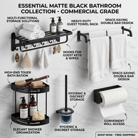 Ensemble d'accessoires de salle de bain en acier inoxydable noir/argent avec porte-serviettes et étagère, ensemble de rangement mural pour accessoires de salle de bain