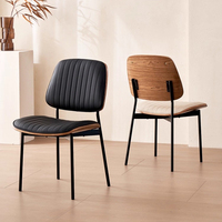 Ensemble de 2 chaises de salle à manger modernes du milieu du siècle Rétro Faux cuir Noyer Dos en bois courbé Pieds en métal Meubles de maison Siège rembourré