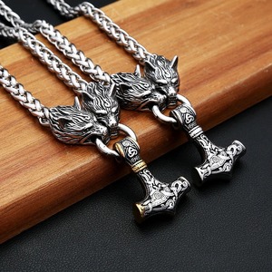 Collar con Colgante de Martillo de Thor Vikingo yunnique para Hombre, Diseño de Cabeza de Lobo en Acero Inoxidable, Joyería de Moda, Regalo - Product Image 1