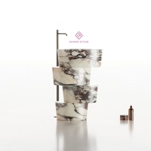 Lavabo autoportant en marbre noir Napoléon, design élégant, lignes courbes, lavabo de salle de bain de luxe - Product Image 2