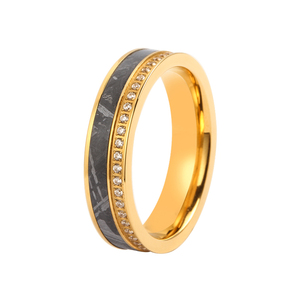 Meteorite-banda de boda biselada de circonio negro con anillo de meteorito de hierro - Product Image 4