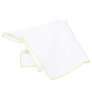 الأكثر مبيعًا مناديل تشبه الحرير جيب هانكيز بيضاء بحدود صفراء لحفلات الزفاف كاجوال بلون واحد جيب مربع للرجال - Product Image 4