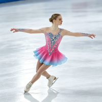 Robe de patinage et de danse pour enfants et adultes, dégradé rose et bleu, manches longues en maille, dos incurvé avec strass, pour compétition et spectacle de patinage sur glace