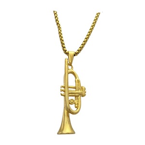 Yunnique-collar con colgante de trompeta estilo Hip Hop, joyería de acero inoxidable dorada para hombre, regalo - Product Image 1