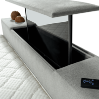 En gros, Cadre de lit relevable pour télévision, rembourré avec rangement, en bois et tissu, pour lits Queen et King, mobilier de chambre