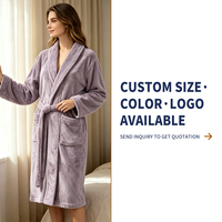 Peignoir personnalisé avec logo, col châle, en flanelle de polyester, violet clair, durable pour la salle de bain, pour femmes, vente en gros