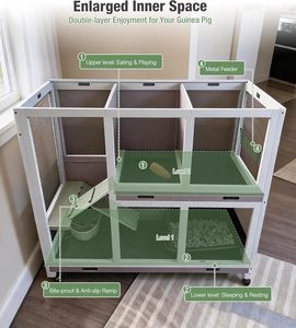 Cages à cochons d'Inde à deux niveaux, pour intérieur et extérieur, avec niche pour lapins, anti-rongeurs, ventilées, rampe, porte pliable, toit résistant aux intempéries, verrouillable - Product Image 2