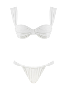 Costume da Bagno <span class=keywords><strong>Bikini</strong></span> Balconette Bianco con Glitter, <span class=keywords><strong>Push</strong></span>-<span class=keywords><strong>up</strong></span>, Ecologico, per Spiaggia e Feste - Product Image 2