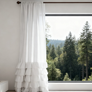 Tenda Bianca Stile Rustico con Balze, Tenda Solida <span class=keywords><strong>per</strong></span> Finestra con Tasca <span class=keywords><strong>per</strong></span> Asta e Orlo a Balze a Strati - Product Image 1