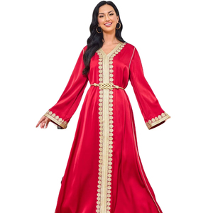 Abito donna Dubai ricamo dorato pizzo moda abito musulmano per <span class=keywords><strong>l</strong></span>'estate per il commercio estero ODM fornitura - Product Image 1