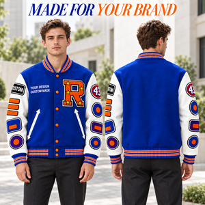 Giacca <span class=keywords><strong>Varsity</strong></span> Personalizzata con Logo per Uomo, Ricamo in Ciniglia, Giacca Letterman Bicolore per Marchi di Abbigliamento, Produttore di Etichette Private - Product Image 2