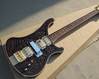 Flyoung Hochwertige Brown Ricken E-Bass-Gitarre 4 Saiten Skulptur Körper Bass Neck-Thru-Body