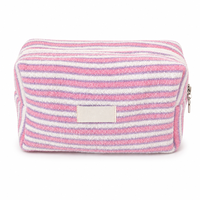 Mini trousse de toilette rayée en tissu éponge, mignonne et tendance, avec fermeture éclair et dragonne, sac de rangement portable, écologique et durable