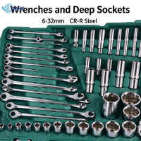 Kit de clés à douille à cliquet réversibles 216 pièces, 1/4 ", 3/8 ", 1/2 ", en acier CR-V, pour réparation automobile, ensemble d'outils multi-usages avec boîte rigide