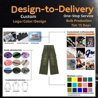 Toptan Erkek Vintage Yıkanmış Geniş Paça Kargo Pantolon TKAN1145D Y2K Bol Kesim Sokak Modası Çok Cepli Denim Kot Pantolon