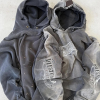 Sweat à capuche 100 % coton épais style vintage streetwear (coupe ample, personnalisable avec lettres brodées et impression sérigraphiée)