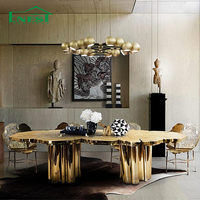 Ensemble de table à manger ronde en marbre italien de luxe et acier inoxydable, 6 places, mobilier de salle à manger moderne et stable, pour la maison, l'hôtel, l'appartement