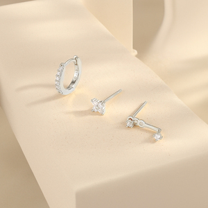 CANNER Juego de 3 piezas de pendientes de plata de ley 925 con circonitas marquise en racimo, para perforaciones de cartílago y hélice, con diseño floral y circonitas engastadas, tipo stud y de aro - Product Image 3